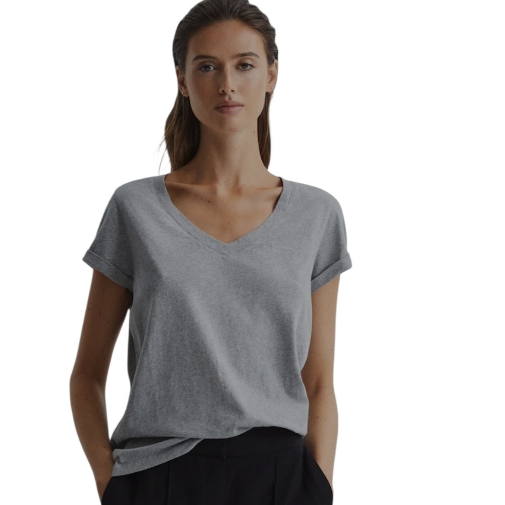 Reiss Luana Cotton Jersey V-neck T-shirt in Heather Grey size XS Basic Everyday